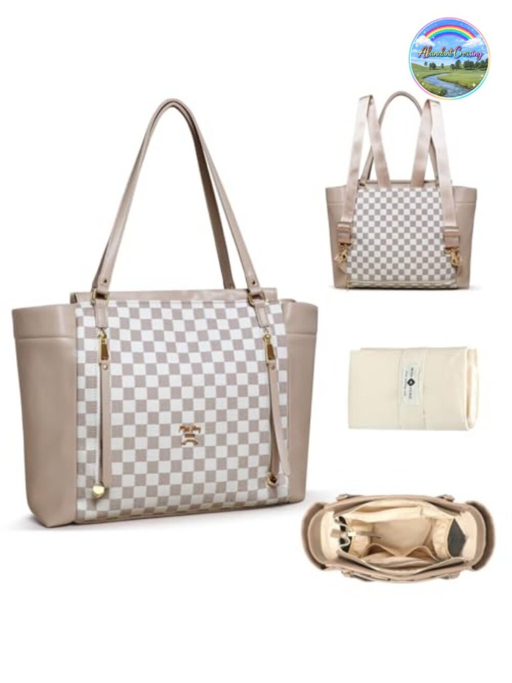 Leather Diaper Bag Tote Backpack with Changing Pad, 12 Pockets, Convertible